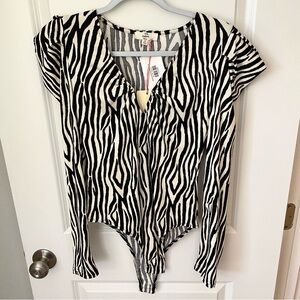 Entro Black and White Zebra Patterned Bodysuit